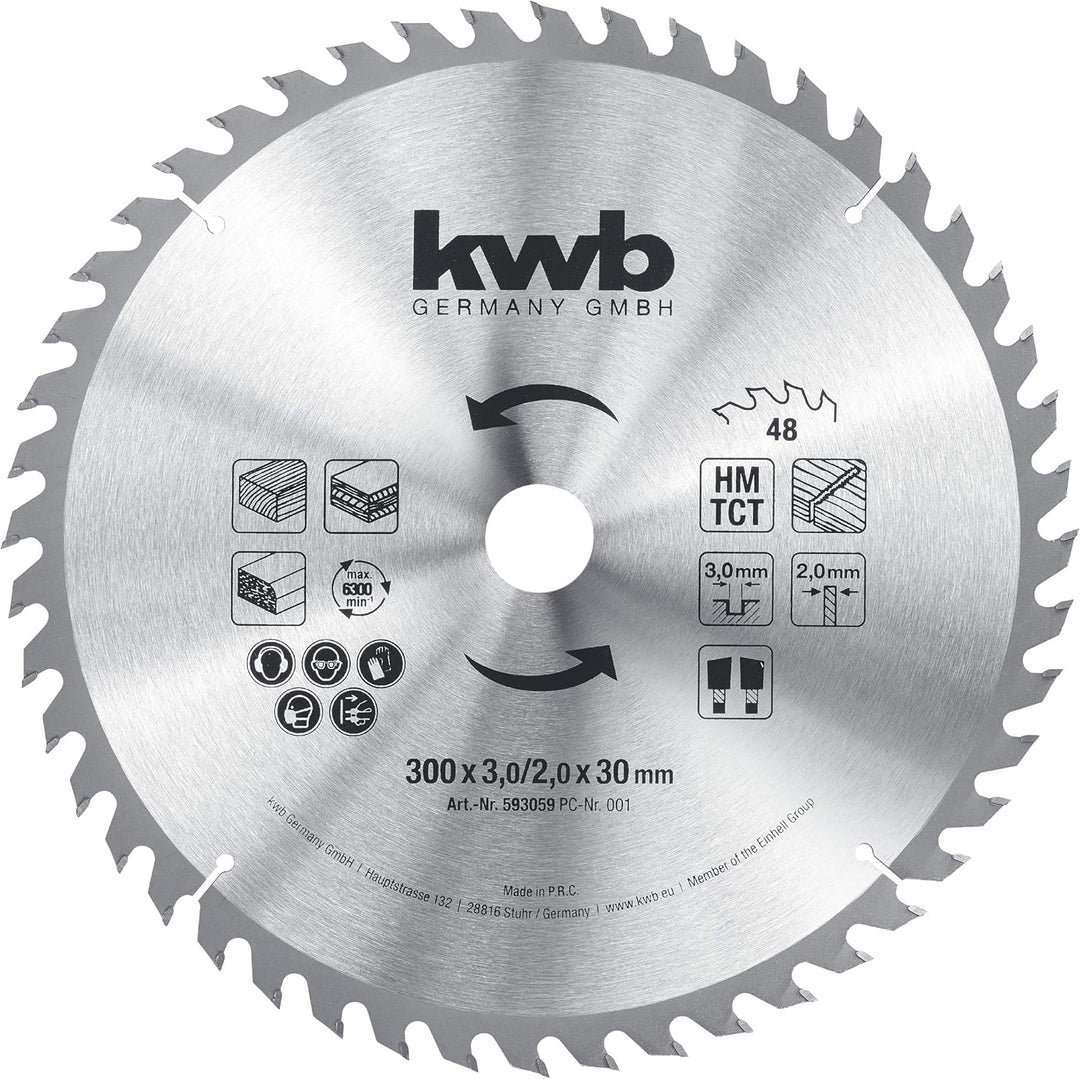 kwb Bau-Kreissägeblatt 300 x 30 Sägeblatt für Tisch-Kreissägen, Wechselzahn f. mittlere Schnitte, Z-