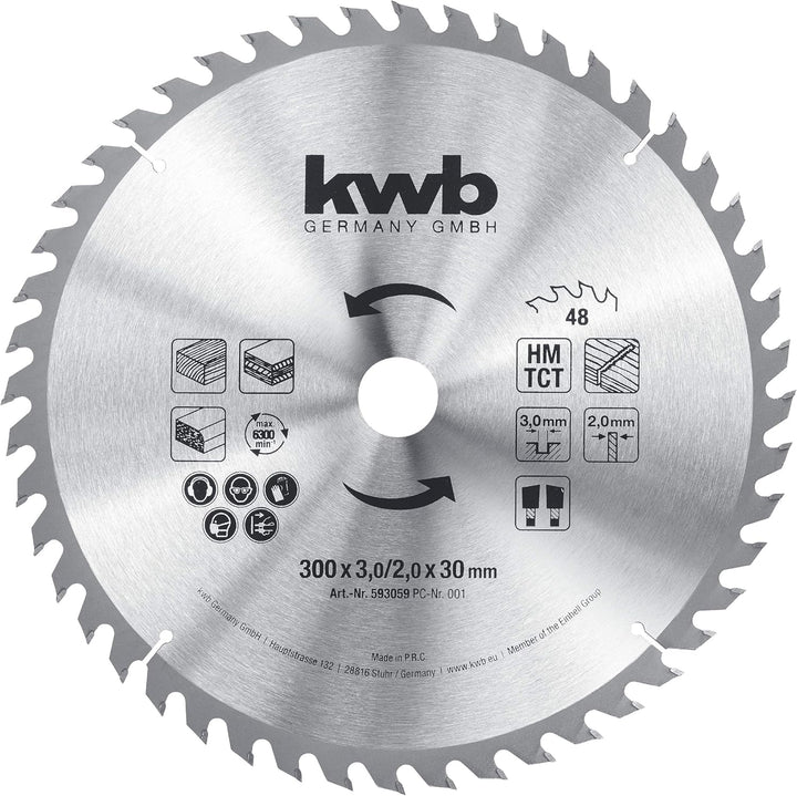 kwb Bau-Kreissägeblatt 300 x 30 Sägeblatt für Tisch-Kreissägen, Wechselzahn f. mittlere Schnitte, Z-