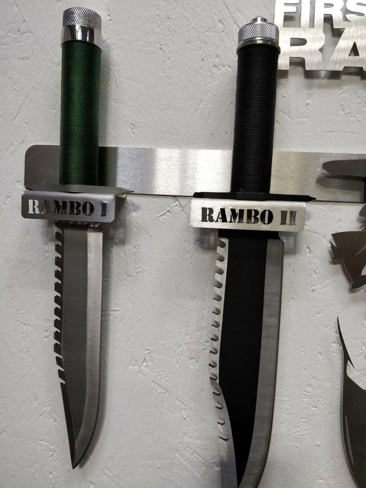 Generisch Arizona Outlet Rambo-Messer-Set 1 2 3 und 4 und Edelstahl Design Wand Halterung