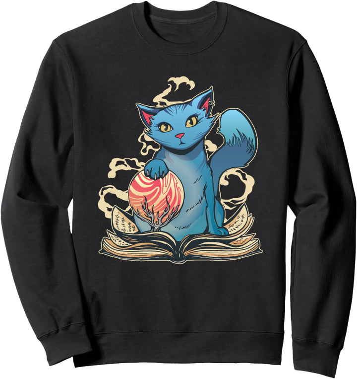 Magische Katze mit Buch, Magische Zauberer-Fantasie Sweatshirt