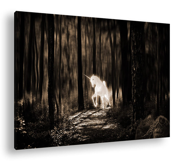 deyoli Einhornerscheinung im Wald Format: 80x60 Effekt: Sepia als Leinwandbild, Motiv fertig gerahmt