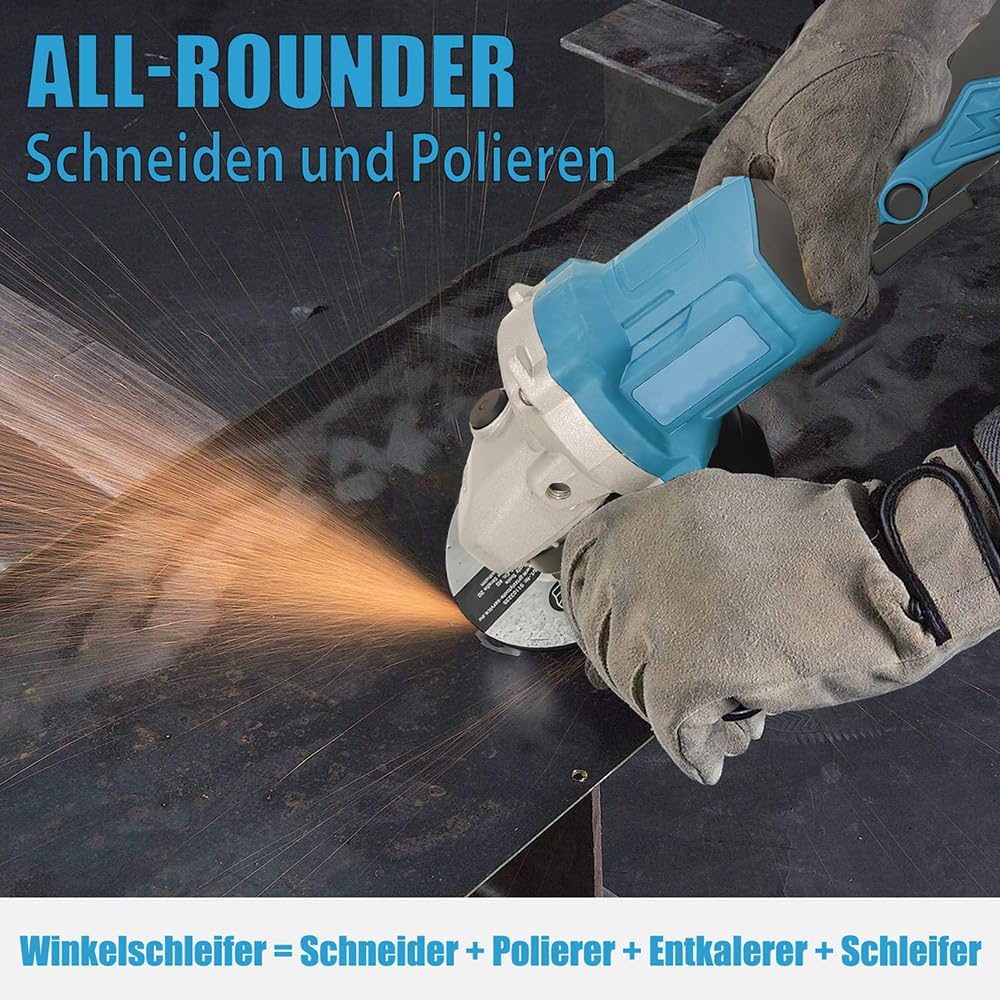 Akku-Winkelschleifer mit 2 Akkus,12 Zubehörteilen,125mm Bürstenloser Winkelschleifer,11000U/min, zum