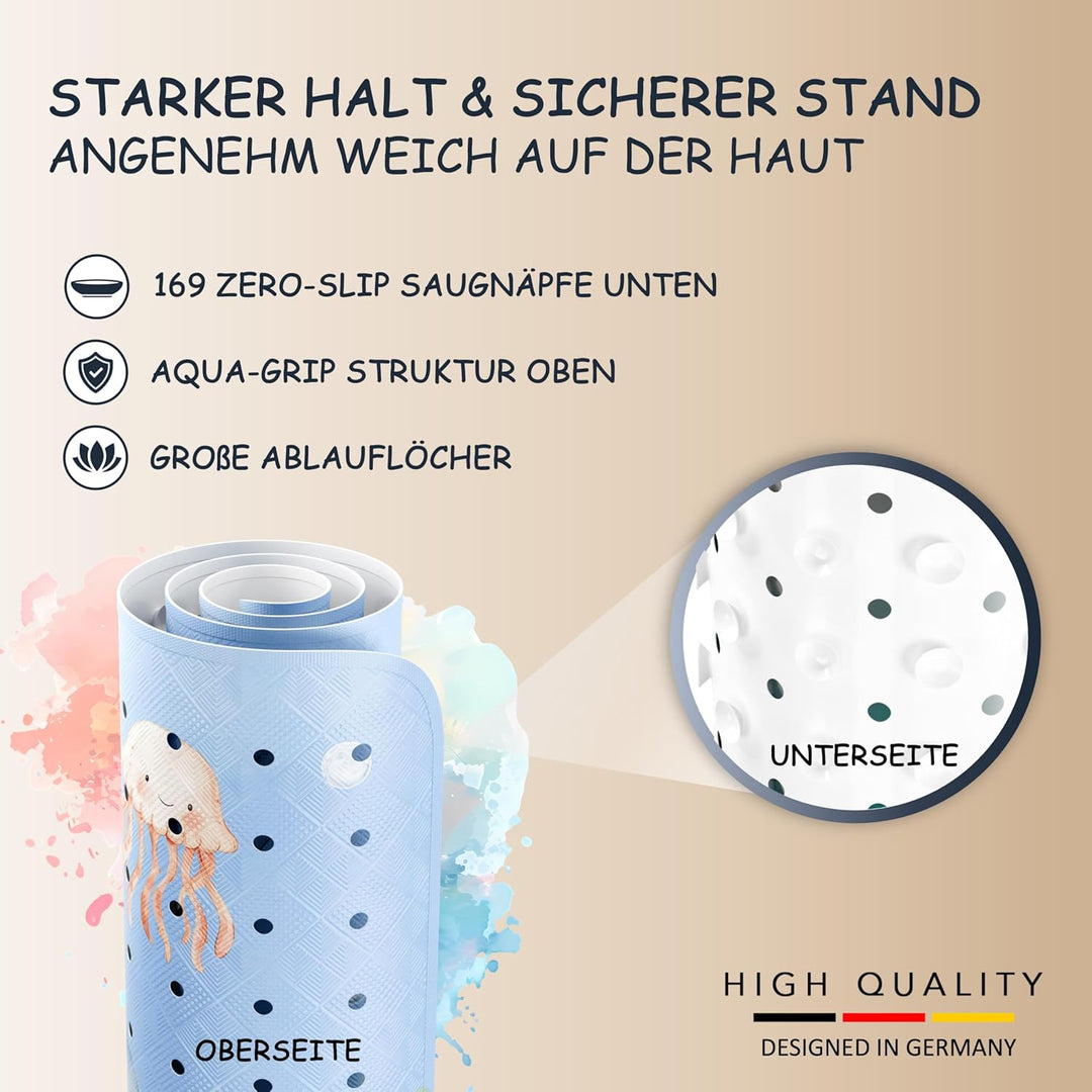 Duschmatte rutschfest 53x53 cm (Rochen Unterwasserwelt Blau) - Antirutschmatte Dusche BPA frei - Bad