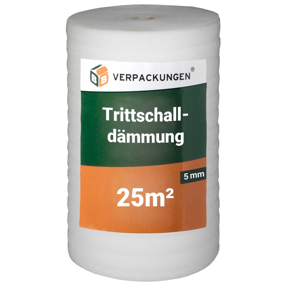 BB-Verpackungen 25 m² Trittschalldämmung 1,0 x 25 m (5 mm stark, sehr gute Schall- und Wärmedämmung)