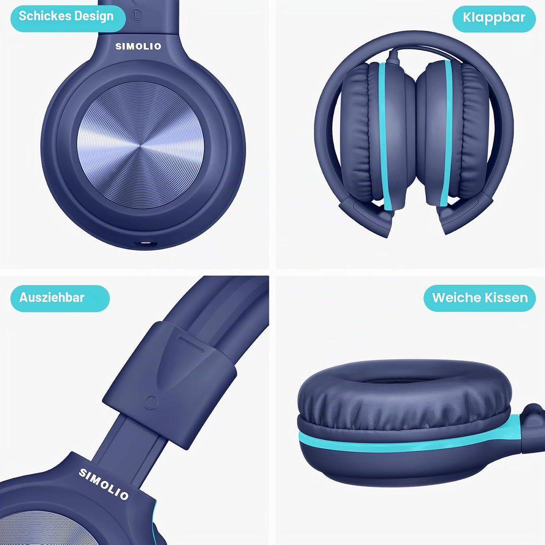 SIMOLIO Kabel Kopfhörer für Jugendliche mit Lautstärkeregler und MIC, Over Ear Kopfhörer mit 85dB 94