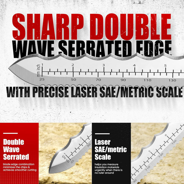 20cm Dämmstoffmesser, Edelstahl Klinge Isoliermesser w/Laserskala, Doppelseitige gezähnte Messer Wer