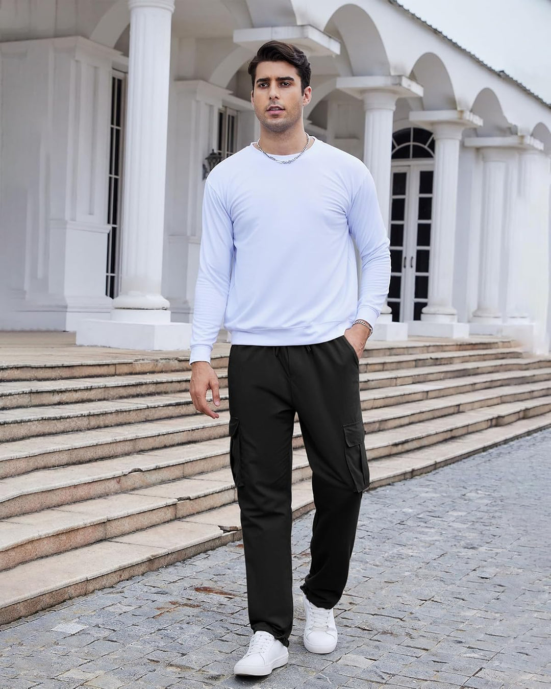 YAOHUOLE Herren Hose Lang Rangerhose Herren Hose Lang Regular Fit mit Taschen Elastischer Bund 3XL 0