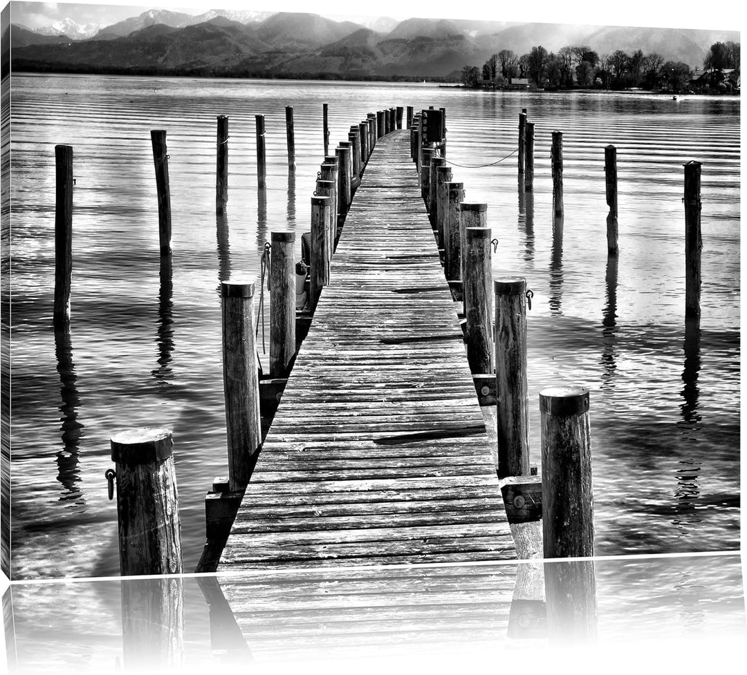 Pixxprint Langer Holzsteg ins Meer / 100x70cm Leinwandbild bespannt auf Holzrahmen/Wandbild Kunstdru