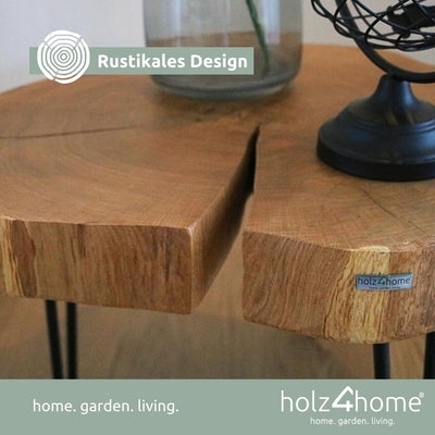 holz4home® Couchtisch mit massiver Baumscheibe aus Eiche Ø 50-64,5 cm | Exklusives Loft Design aus h
