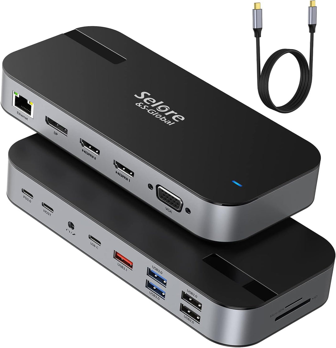 USB C Dockingstation 15 in 1 Laptop Docking Station mit Quadruple Display Dual 4K HDMI, DP, VGA, 100