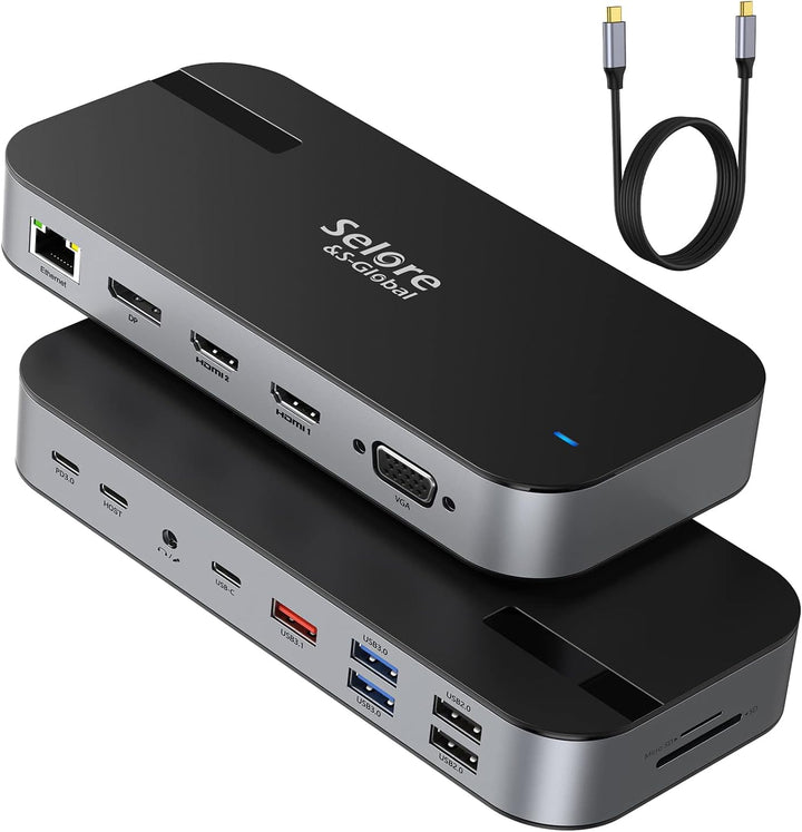 USB C Dockingstation 15 in 1 Laptop Docking Station mit Quadruple Display Dual 4K HDMI, DP, VGA, 100