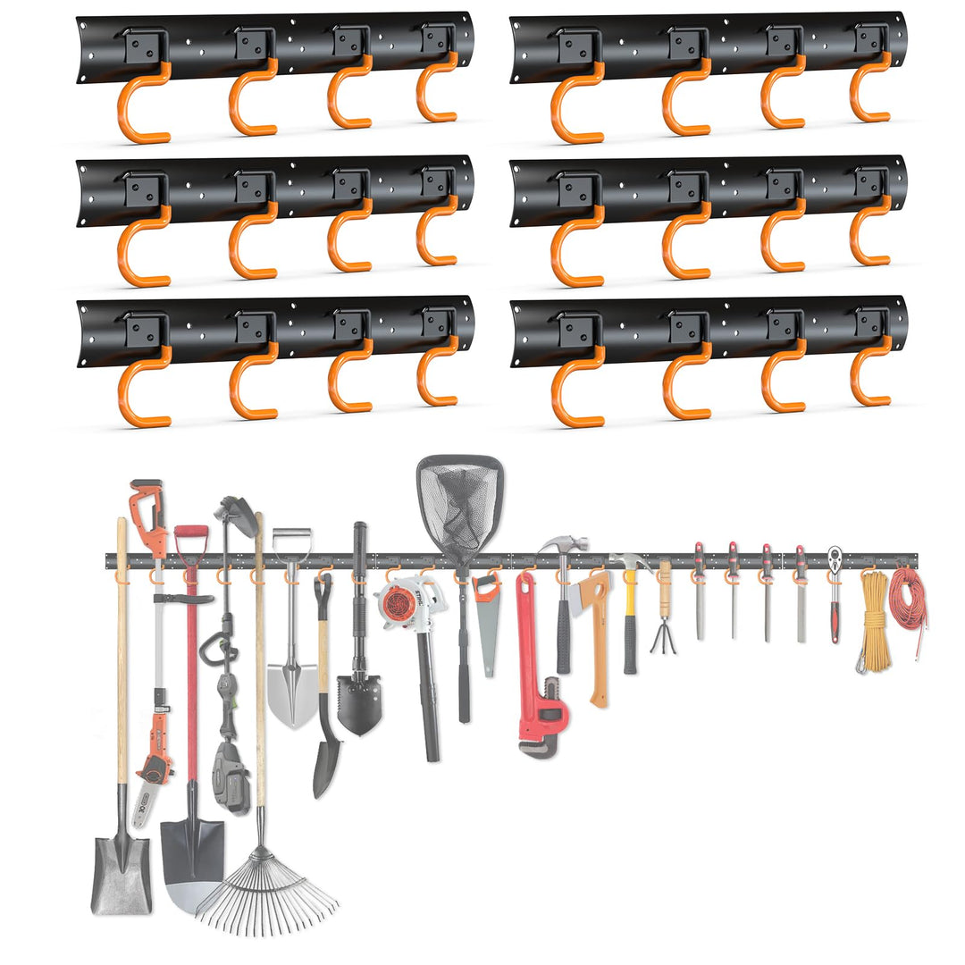 3-H Gerätehalter 6x 42cm Verstellbar Gartengerätehalter Stahl Gartengeräte Aufhängung Set mit 24 Hak