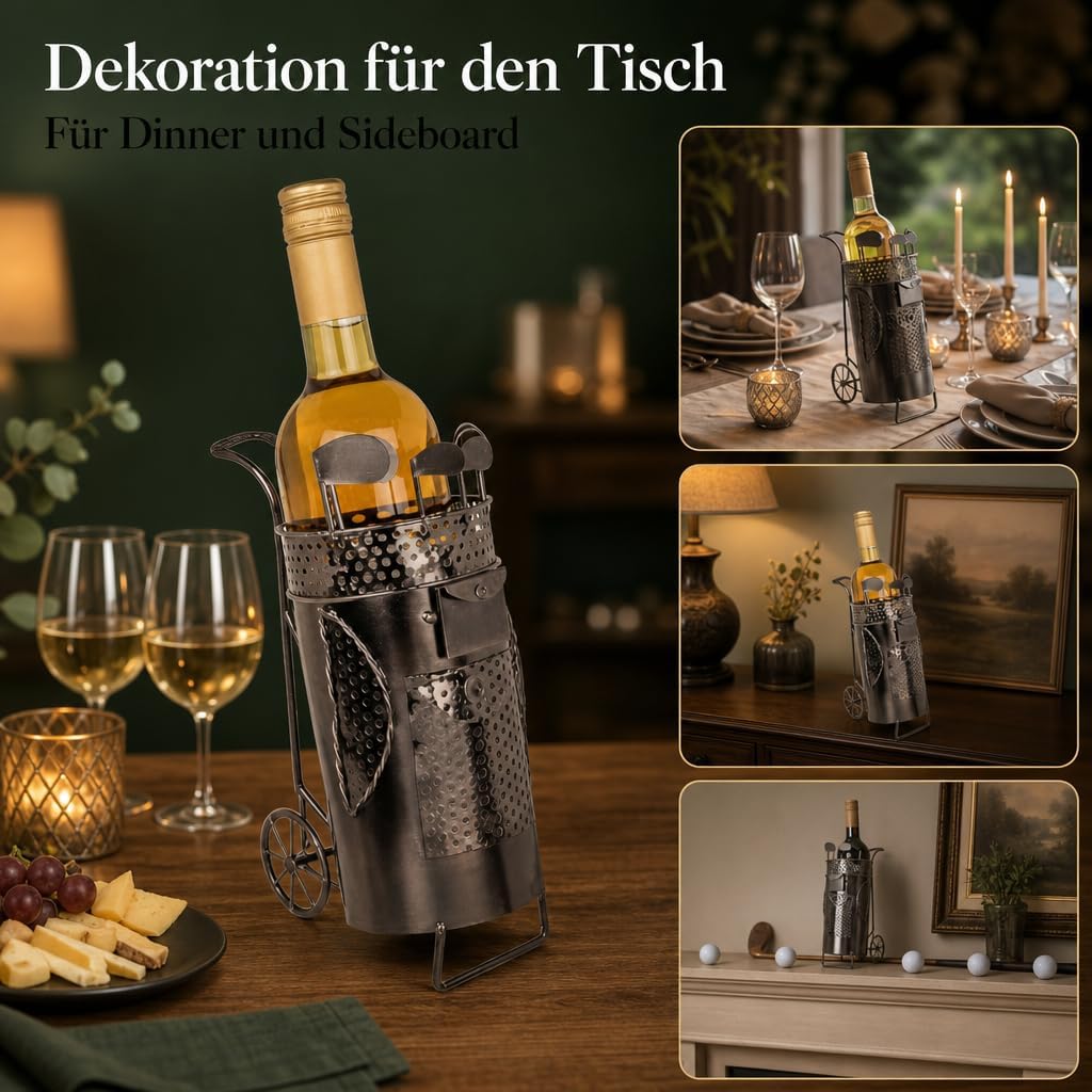 MIJOMA Weinflaschenhalter Golftasche aus Metall – Deko-Weinständer für 1 Flasche, Handarbeit, Golf M
