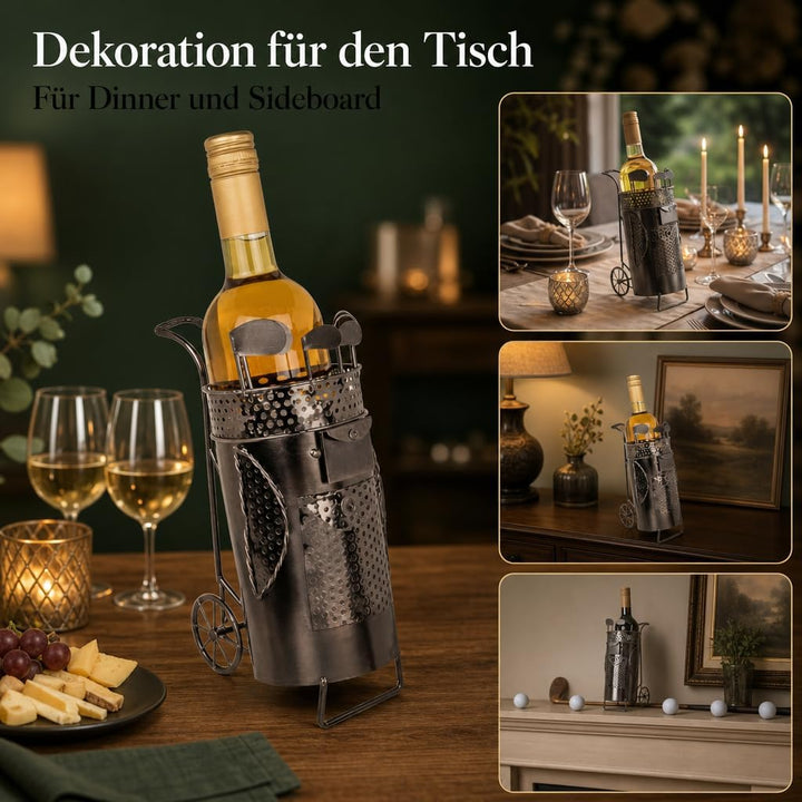 MIJOMA Weinflaschenhalter Golftasche aus Metall – Deko-Weinständer für 1 Flasche, Handarbeit, Golf M