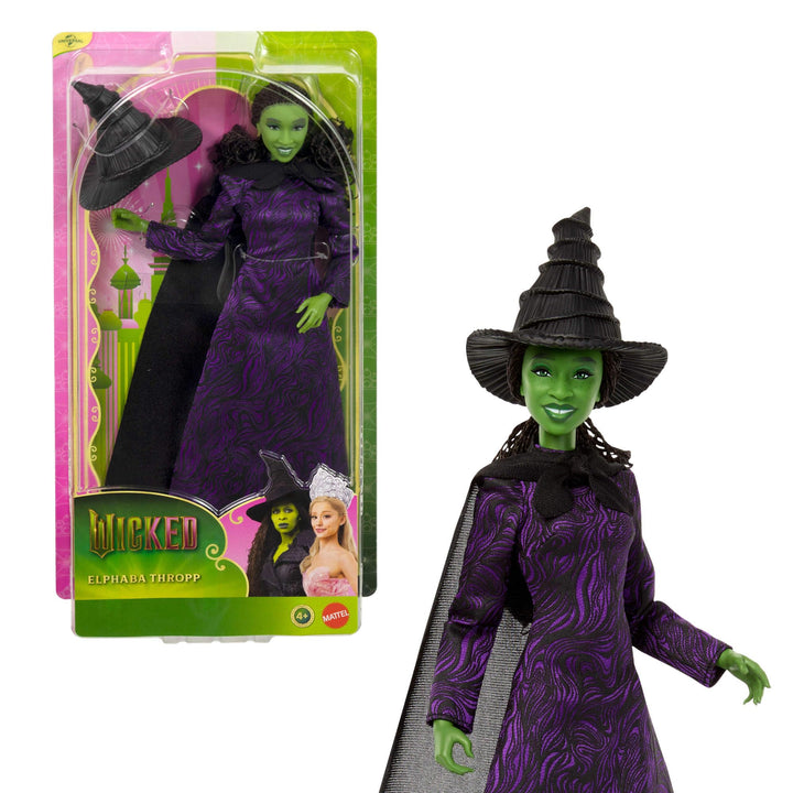 Mattel Universal Pictures Wicked Elphaba Thropp-Modepuppe mit abnehmbarem Outfit und 7 Bewegungspunk