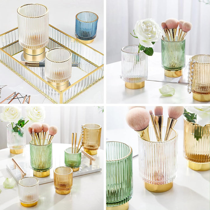 DASITON Make up Pinsel Organizer,Kosmetik Organizer Gold,Pinsel Organizer aus Glas,Pinselhalter Kosm