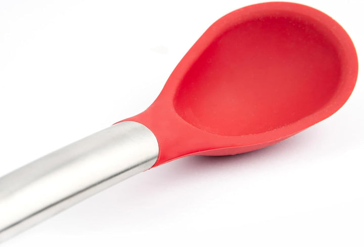 CUISIPRO ELEGANCE Kochlöffel aus satiniertem Edelstahl | 30,5 cm | Rot | Antihaft-Silikon Kochlöffel
