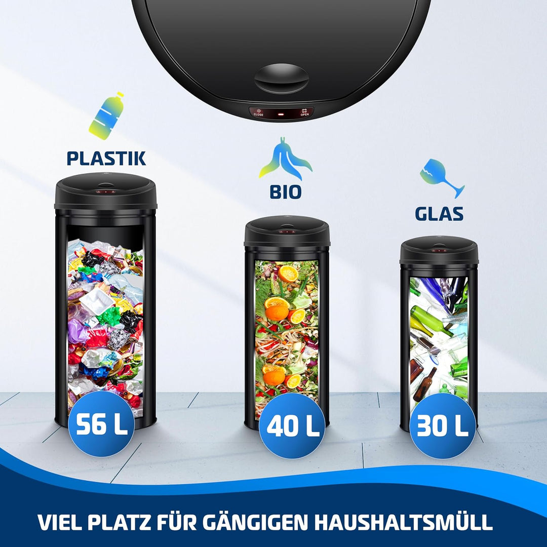 KESSER® Sensor Mülleimer ✓ Automatik ✓ Abfalleimer ✓ Abfall | EDELSTAHL | Farbe: SCHWARZ | Grösse: 3