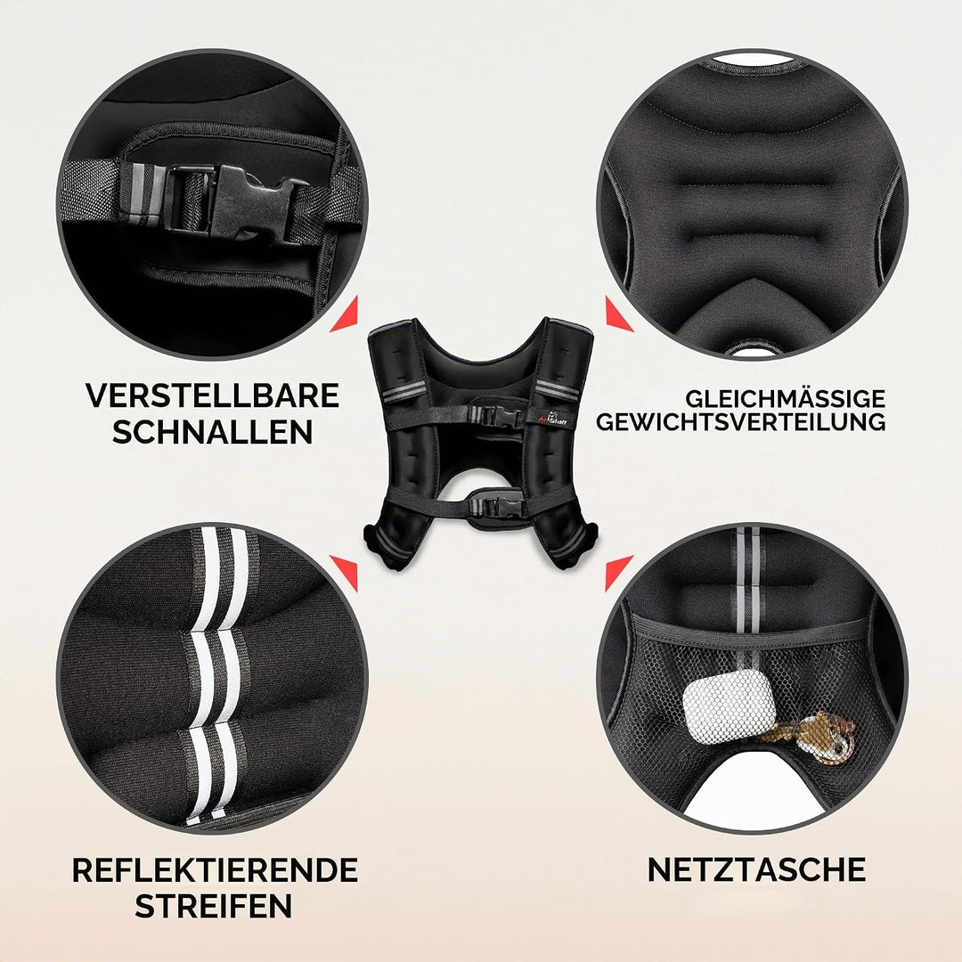 Amstaff Fitness Gewichtsweste – Gewichtsweste für Laufen, Krafttraining und Muskelaufbau, mit reflek