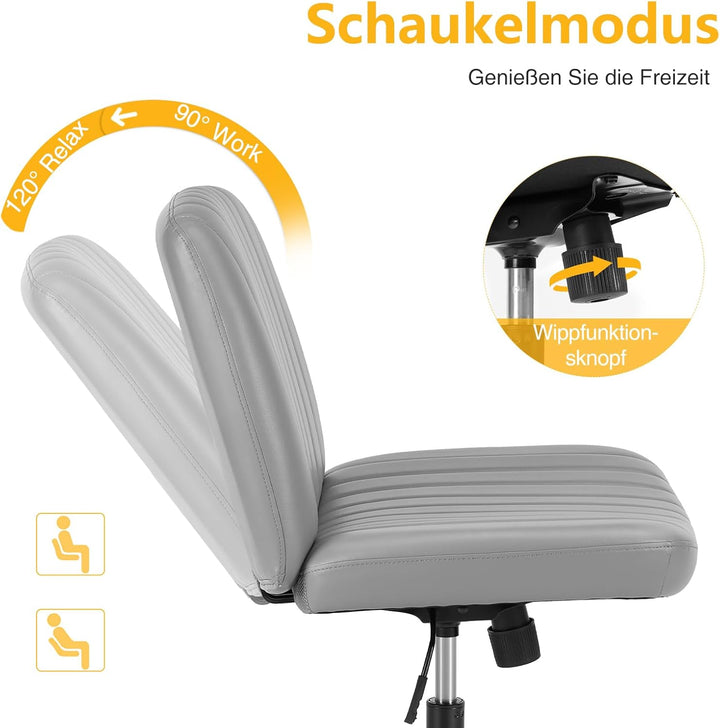 Sweetcrispy Bürostuhl Ohne Armlehnen, Höhenverstellbar Schreibtischstuhl mit PU-Leder, Lesesessel mi