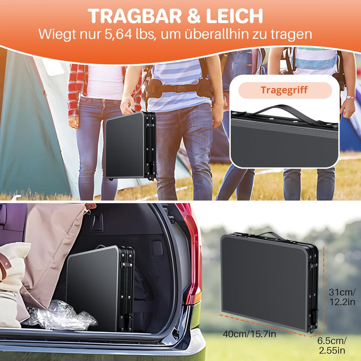 FUNYKICH Campingtisch Klapptisch 58x40cm, Faltbarer Grilltisch mit 3 Höhen Verstellbarer(27/51/75cm)