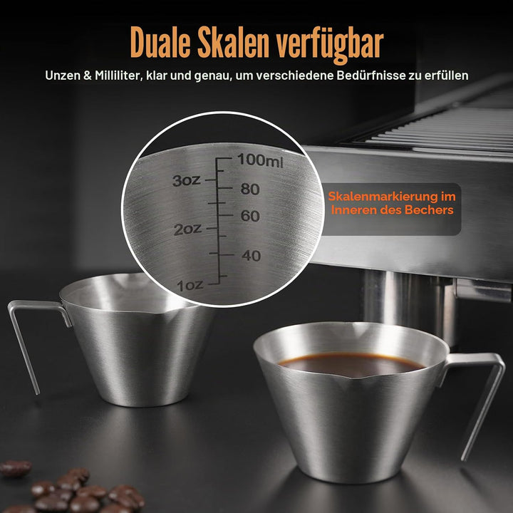 YARRAMATE Espressotassen mit Griff, Edelstahl-Espresso-Zubehör, Doppelausguss, Metall-Messbecher mit