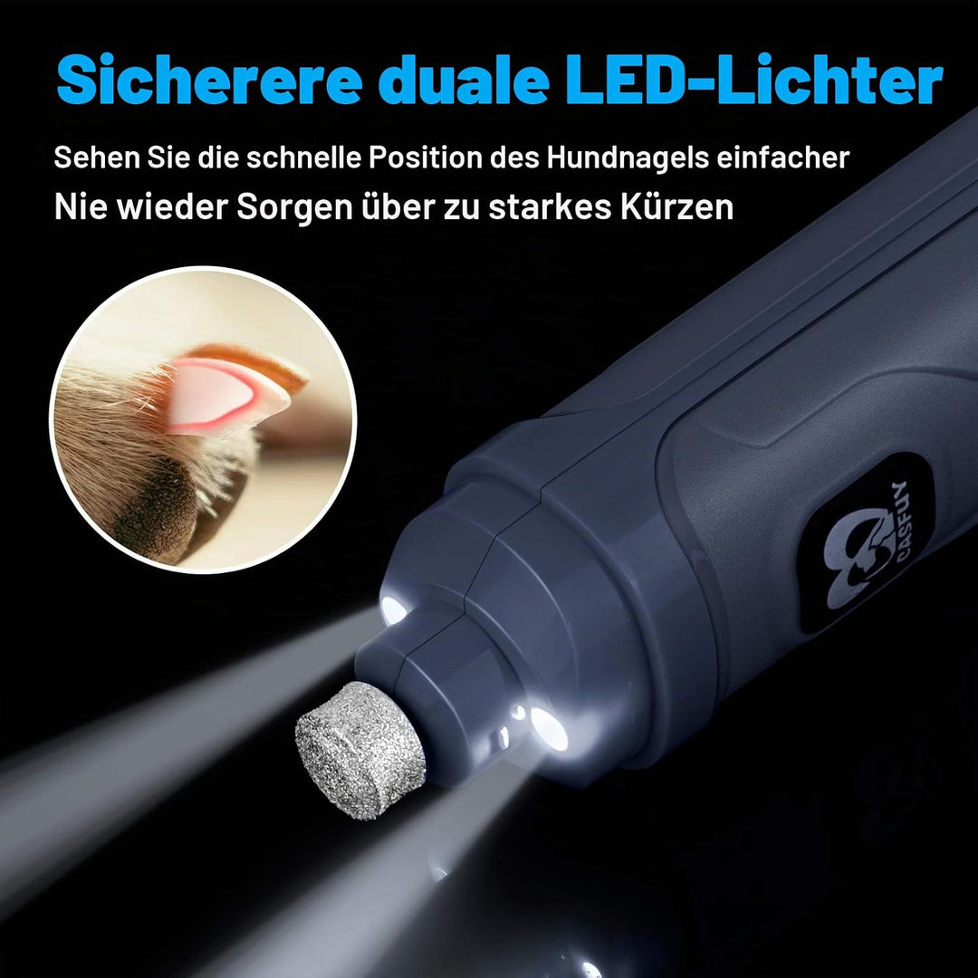 Casfuy Krallenschleifer für Hunde mit 2 LED-Leuchten – 2 Geschwindigkeiten, leiser, leistungsstarker