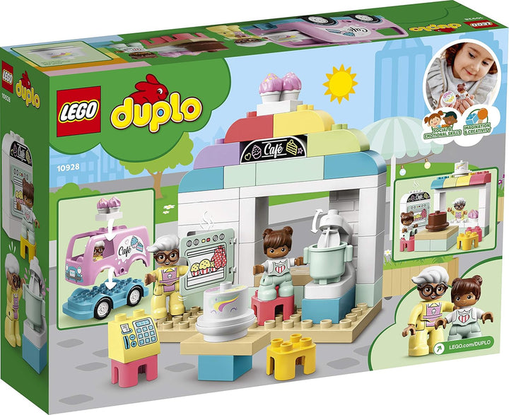 LEGO 10928 DUPLO Tortenbäckerei Spielset mit Café-Wagen, Kuchen und Cupcakes, grosse Bausteine für K