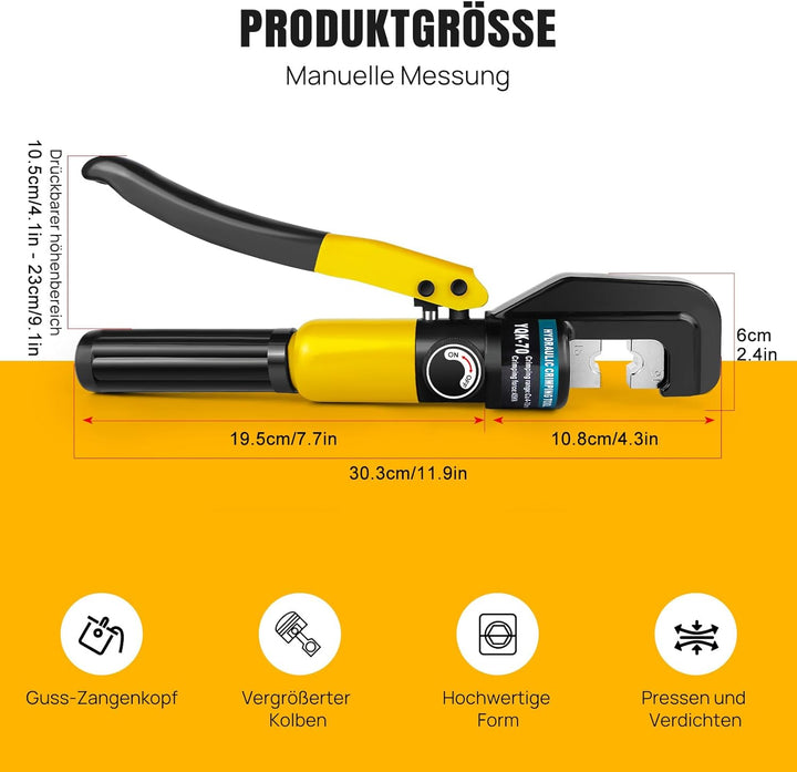 Hydraulische Crimpzange 4-70 mm², Crimpzange Hydraulische Presszange mit 9 Sätzen für Kupfer-Alumini