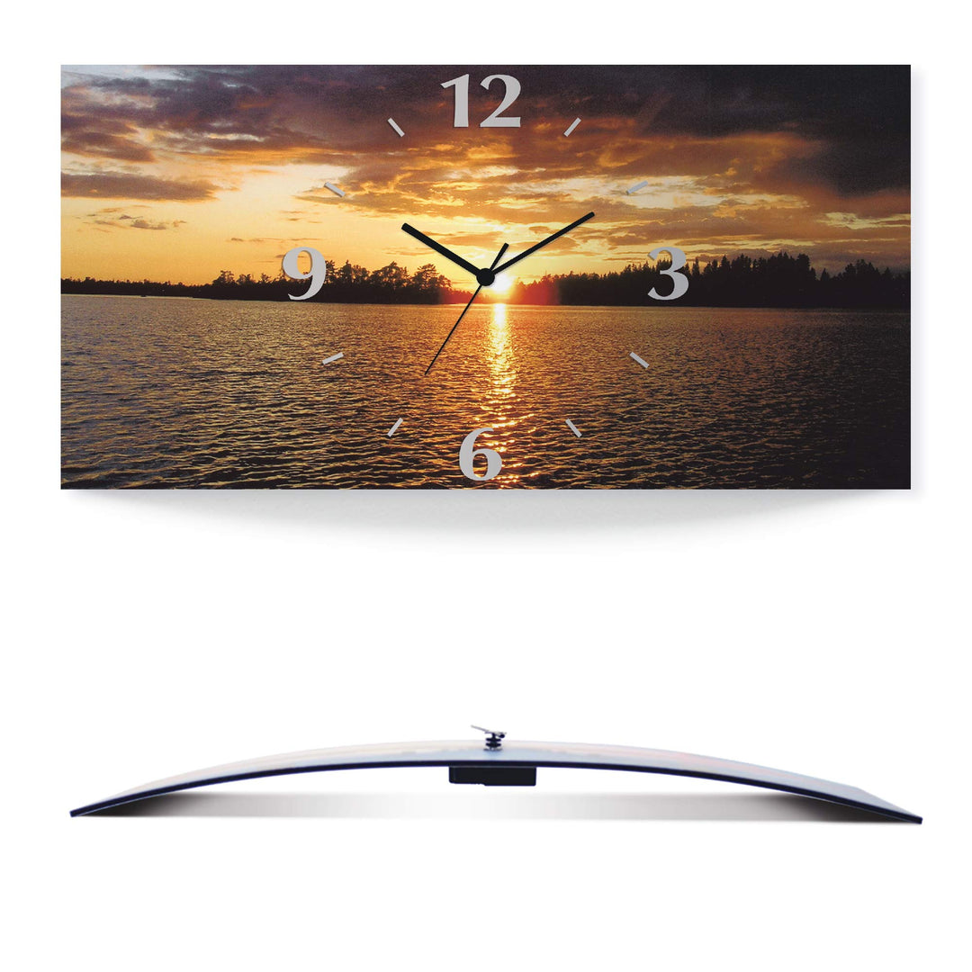ARTLAND Wanduhr ohne Tickgeräusche Alu Quarzuhr 60x30 cm Rechteckig Lautlos Landschaft Sonnenunterga