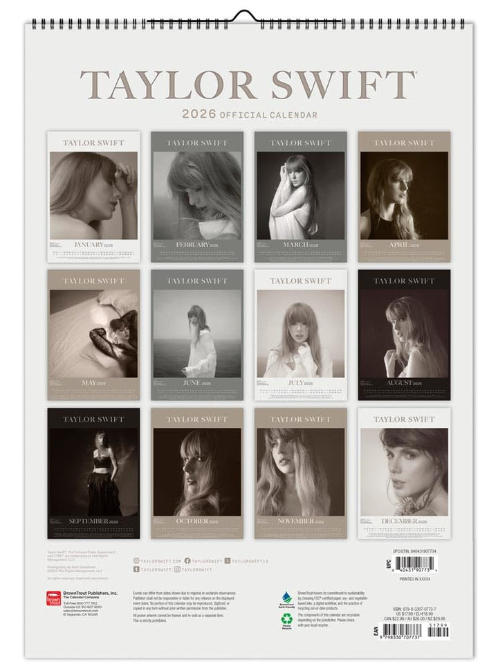 Taylor Swift OFFICIAL | 2026 11.7 x 16.5 Inch (Hanging) Monthly A3 Poster Wall Calendar, Kalender