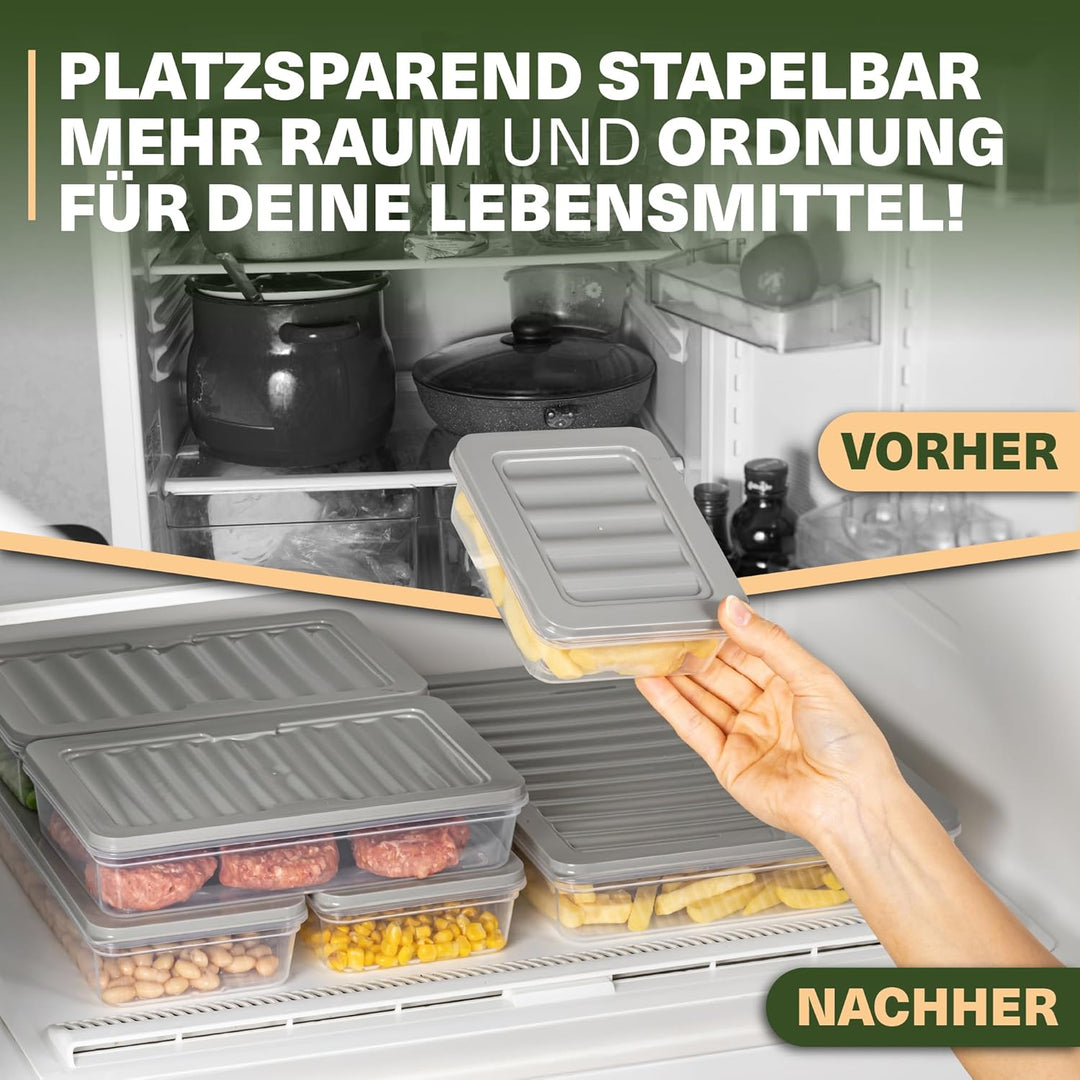 Viwares Stapelbare Frischhaltedosen 9er Set, Gefrierfach & Kühlschrank Organizer mit Deckel, Frostfe