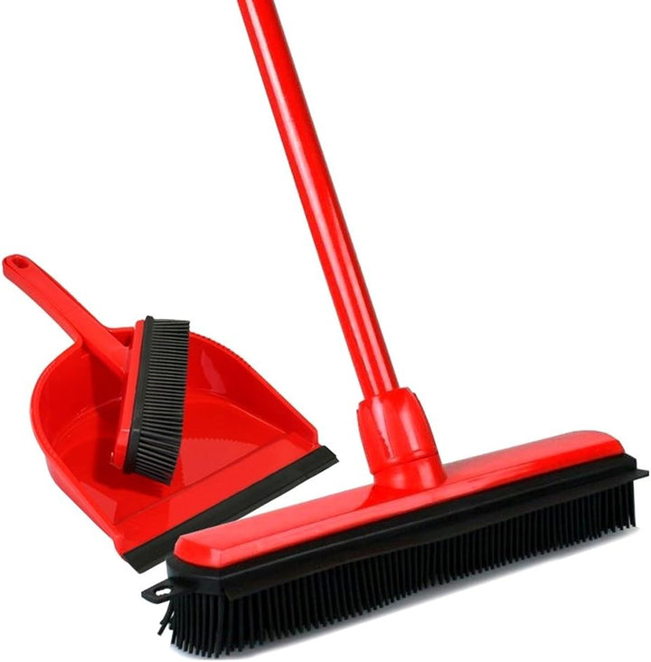 BawiTec Gummibesen Noppenbesen Friseurbesen-Set Kehrgarnitur Teleskopstiel Handfeger Kehrschaufel Ti