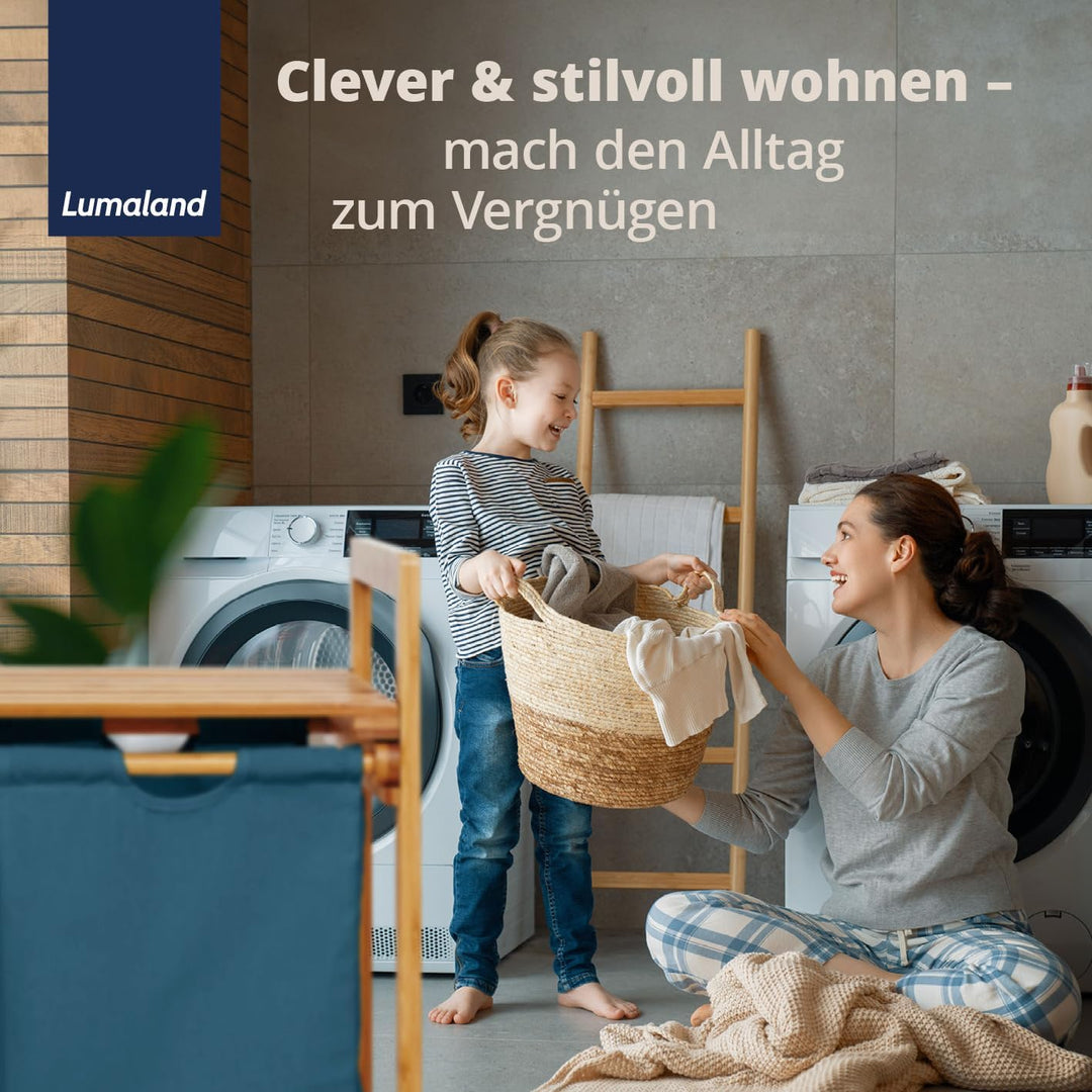 Lumaland Wäschekorb Bambus mit 2 ausziehbaren Wäschesäcken | Pflegeleichtes Material, unempfindlich