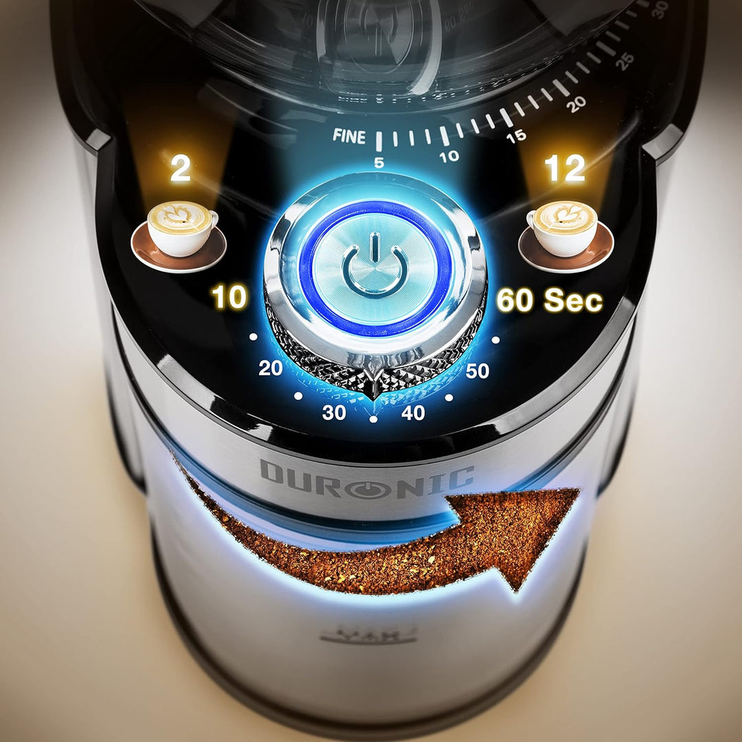 Duronic BG200 Elektrische Kegelmühle, 200 W Kaffeemühle mit Mahlwerk, 200 g Kaffeebohnen, Mahlgrad v