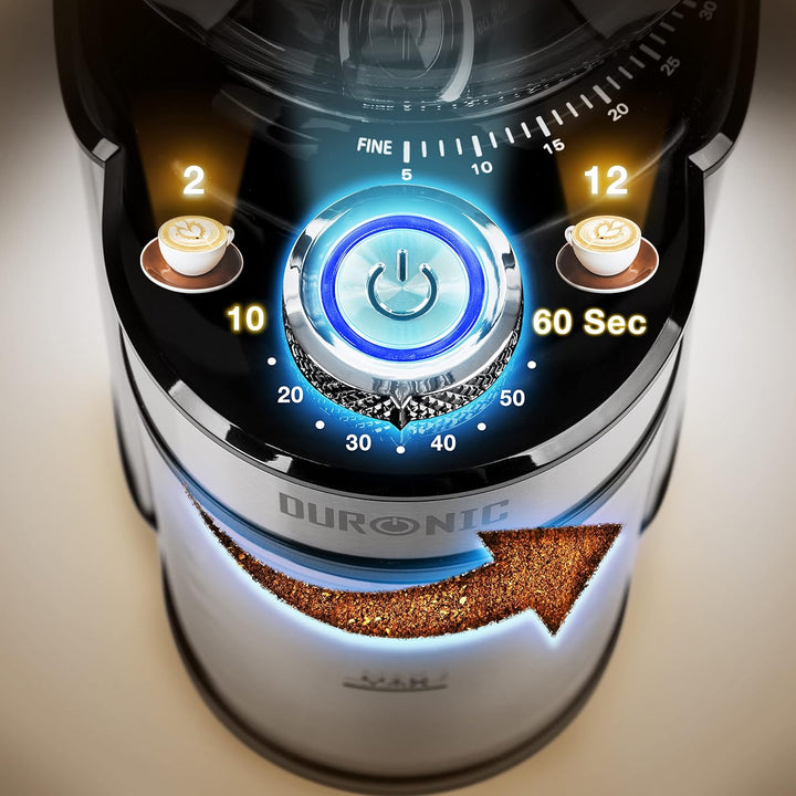 Duronic BG200 Elektrische Kegelmühle, 200 W Kaffeemühle mit Mahlwerk, 200 g Kaffeebohnen, Mahlgrad v