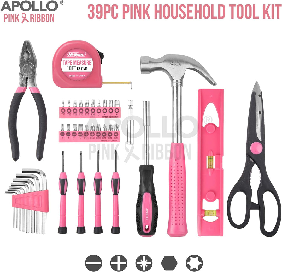 Apollo pinker Frauen Werkzeugkoffer mit pinkem Werkzeug-Set 39 Teile, ein tolles Geschenk für Frauen