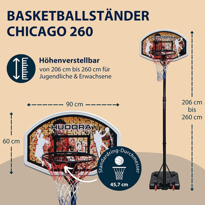 HUDORA Basketballständer Chicago 260 - Basketballkorb mit Ständer für Kinder und Erwachsene - Höhenv