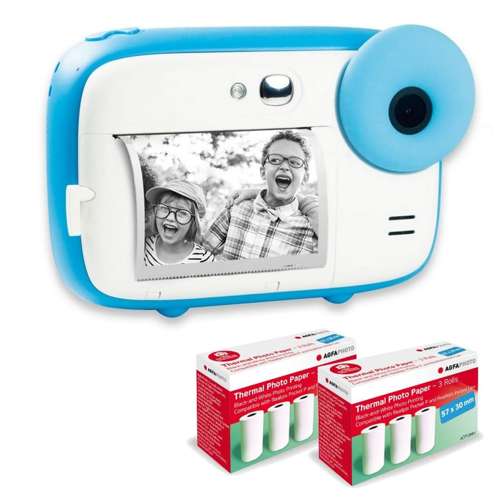 AGFA Photo Realikids Instant Cam + 6 Rollen Thermopapier, ATP3WH – Sofortbildkamera für Kinder, LCD-