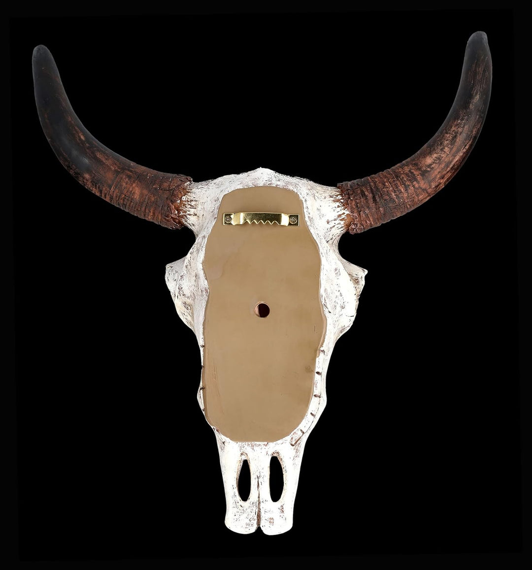 Figuren Shop GmbH Wanddeko Totenkopf Rind mit Indianer Relief 35 cm gross - Relief mit Hörnern | Tro