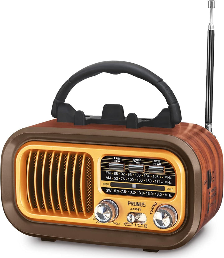 PRUNUS J-150 AM/FM/SW Retro Radio Klein, Kofferradio Betrieben mit 1200mAh Akku oder D-Zellen Batter