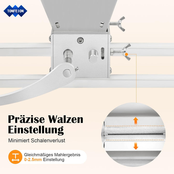 Manuelle Getreidebrecher 4L, Getreidemühle Verstellbare, Edelstahl Malzmühle Schrotmühle, Mais Schro