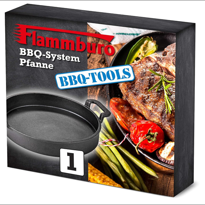 FLAMMBURO BBQ-System Pfanne Ø 30 cm – Gusseisen mit porzellanemaillierter Beschichtung – Für alle Pf