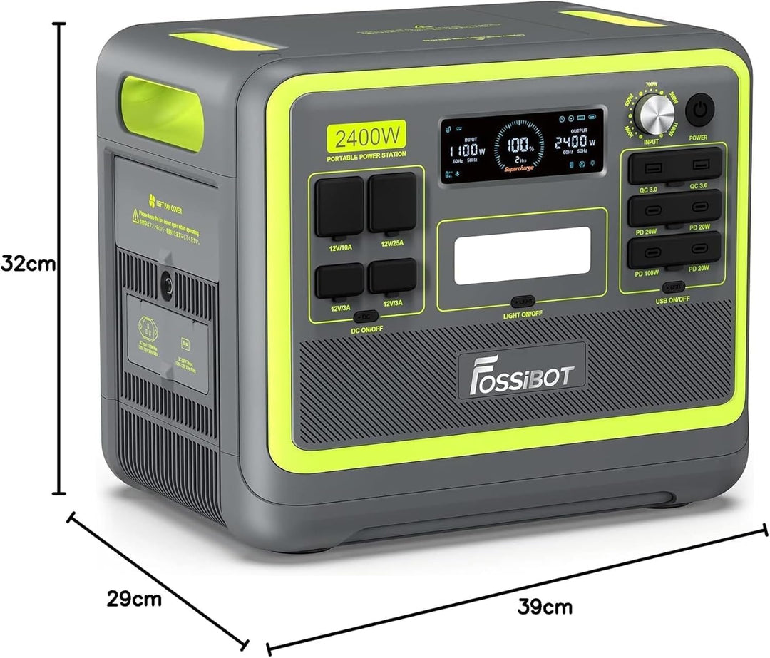 FOSSiBOT F2400 Tragbare Powerstation 2048Wh LiFePO4 mit mit 420W Solarpanel, 3X AC Ausgängen 2400W (