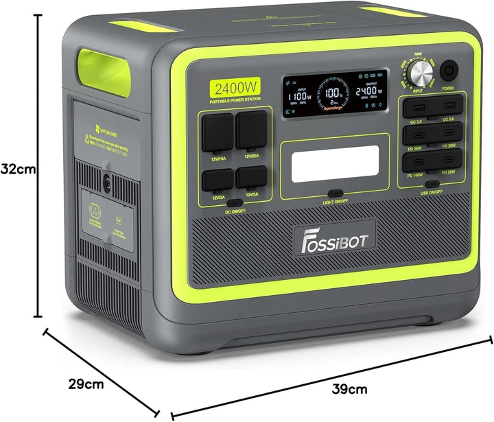 FOSSiBOT F2400 Tragbare Powerstation 2048Wh LiFePO4 mit mit 420W Solarpanel, 3X AC Ausgängen 2400W (