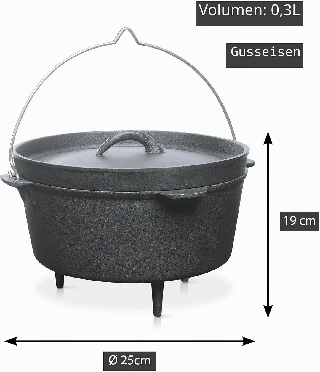 Barbecook Junko Gusseisen Kochtopf Dutch Oven zum Grillen und Schmoren ueber Feuer oder auf dem Gril