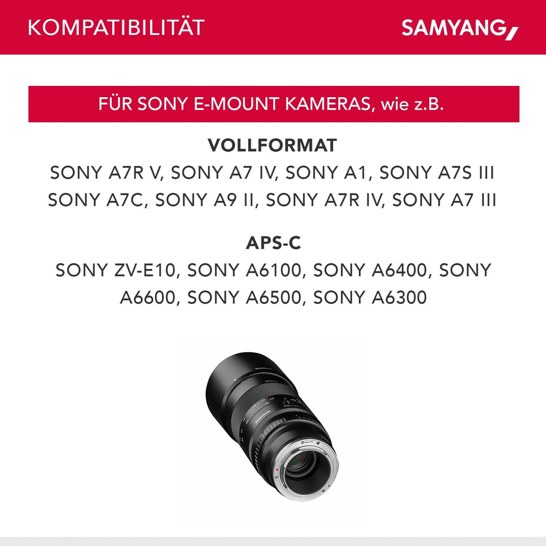 Samyang MF 100mm F2.8 Makro für Sony E – Macro Teleobjektiv für Sony E-Mount, geeignet für APS-C und
