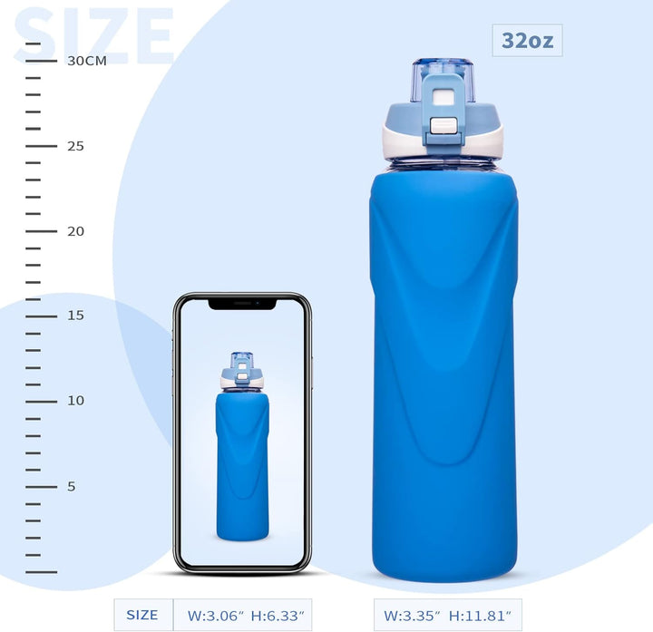 DEARRAY 1l Sport Trinkflasche Glas Flasche mit Strohhalm 1 liter auslaufsicher bpa frei Gym Wasserfl