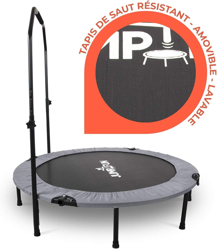 JUMP4FUN Mini-Trampolin, Fitness, faltbar, Doppel-Bar – Ø 122 cm, Grau