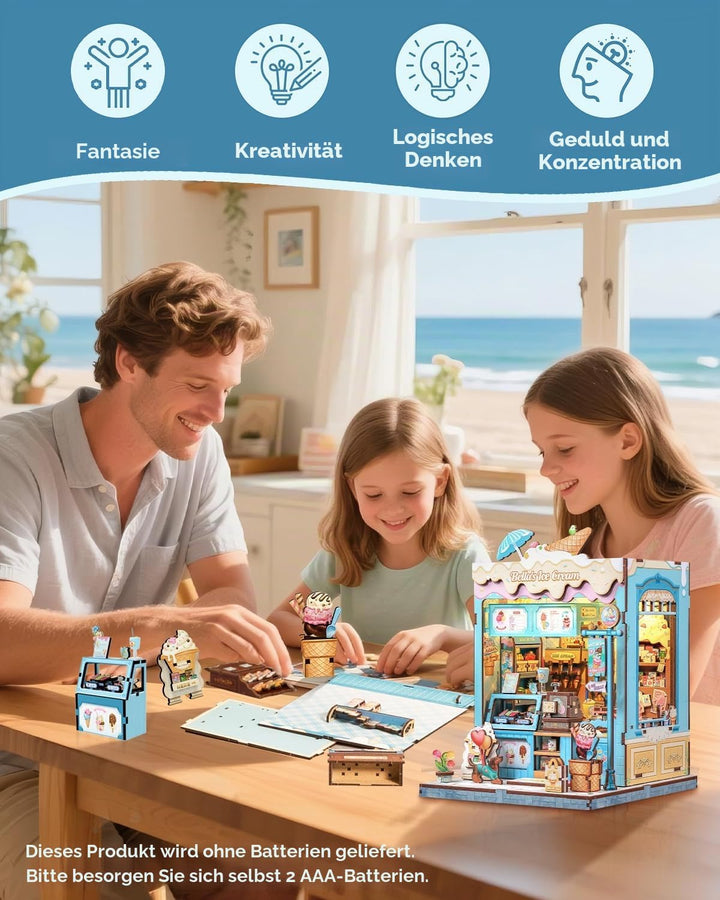 CUTEBEE Sommerliche Süsse 3D-Puzzle Book Nook - Eisgeschäft-Thema Puppenhaus-Set, traumhaft bunt, zu